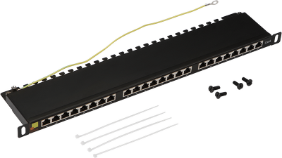 Патч-панель Патч-панель 19" компактная, экранированная, 24 порта RJ45, кат.6, 0.5U, с задним органайзером
