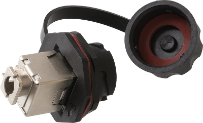 Индустриальный модуль-вставка NIKOMAX, Кат.6a (Класс Ea), 500МГц, RJ45/8P8C, 110/KRONE, T568A/B, экранированный, IP67, с защитной крышкой, черный