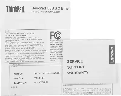 Адаптер Lenovo ThinkPad 4X90S91830 черный USB3.0 to Ethernet Adapter