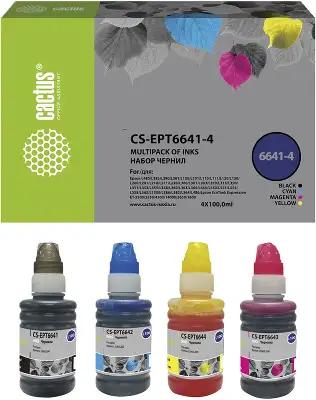 Чернила Cactus CS-EPT6641-4 T664 многоцветный набор 4x100мл для Epson L100/L110/L120/L132/L200/L210/L222/L300/L312/L350/L355/L362/L366/L456/L550/L555/L566/L1300