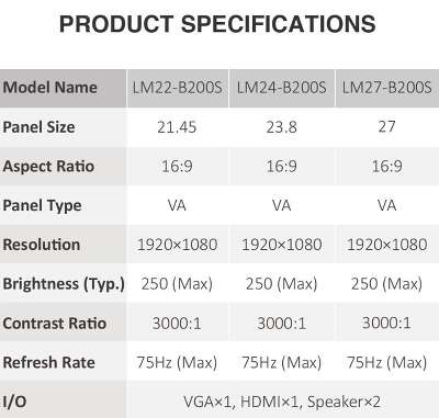 Монитор 22" Dahua LM22-B200S VA FHD D-Sub, HDMI