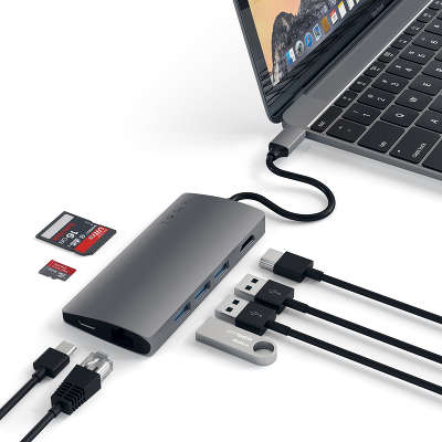 Адаптер Satechi USB-C Aluminum Multi-Port Adapter 4K with Ethernet V2, Space Gray [ST-TCMA2M]