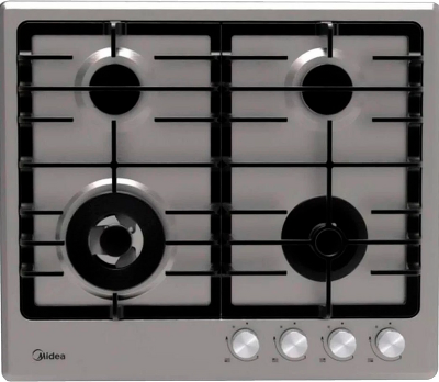 Газовая варочная поверхность Midea/ MDK/Газовая варочная поверхность, ширина 60 см, 4 газовые конфорки, 1 конфорка повышенной мощности WOK (4 кВт), интегрированный кофе-адаптер, фронтальные поворотные регуляторы, электроподжиг, газ-контроль каждой конфорк