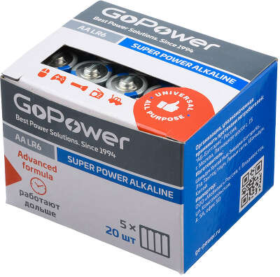 Батарейка GoPower LR6 AA BOX20 Shrink 4 Alkaline 1.5V (4/20/640)