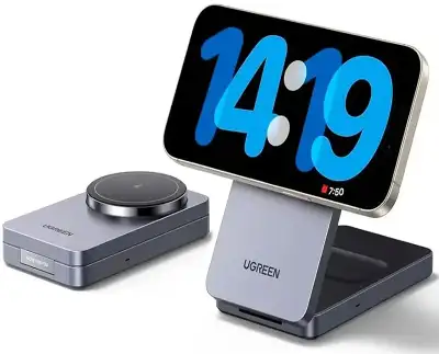 Беспроводное ЗУ 2-в-1 UGREEN W528 (45056) для Iphone 7.5W & AirPods с кабелем USB-C-USB-C. Цвет: серый