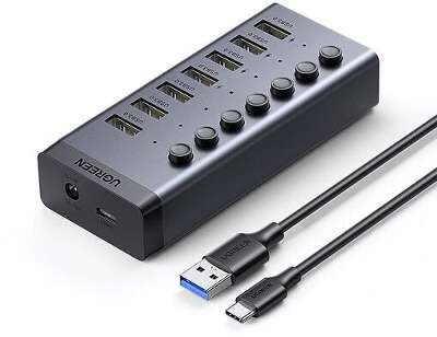 Хаб UGREEN CM481 (90307) USB-C to 7-Port USB-A 3.0 Hub DC 12V EU. Цвет: черный