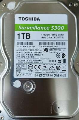 Жесткий диск SATA3 1Tb [HDKPJ42ZRA02] (HDD) Toshiba S300 Surveillance, 5700rpm, 64Mb