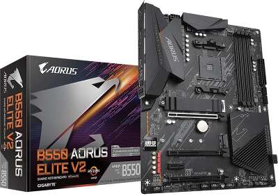 Материнская плата Gigabyte B550 AORUS ELITE V2, Socket AM4, AMD B550, 4xDDR4-3200, HDMI+DP, 3xPCI-Ex16, 1xPCI-Ex1, 4xSATA3(RAID 0/1/10), 2xM.2, 8 Ch Audio, 2,5GLan, (2+4)xUSB2.0, (6+2)xUSB3.2, ATX, RTL {8} (809898)