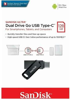 SanDisk USB Drive 128Gb  Ultra Dual Drive Go, USB 3.1 - USB Type-C Black [SDDDC3-128G-G46]