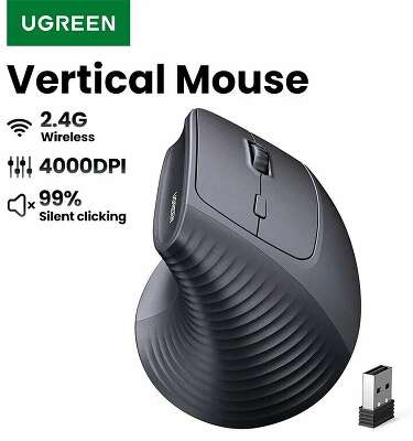 Беспроводная мышь вертикальная UGREEN M571P (65042) Wireless Vertical Mouse 2.4GHz & Bluetooth. Цвет: черный