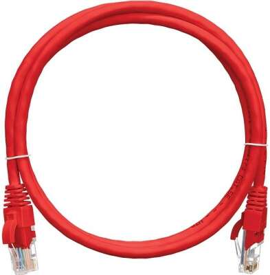 Коммутационный шнур NIKOMAX U/UTP 4 пары, Кат.5е (Класс D), 100МГц, 2хRJ45/8P8C, T568B, заливной, с защитой защелки, многожильный, BC (чистая медь), 24AWG (7х0,205мм), поливинилхлорид, красный, 0,5м