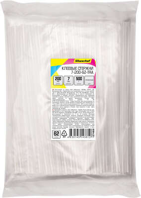 Cтержни клеев. для клеев.пист. Silwerhof 7-200-62-TRA дл.200мм D7мм прозрачный упак:62шт