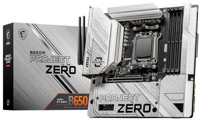 Материнская плата MSI B650M PROJECT ZERO B650, AM5, 4*DDR5, 1*PCIEx16, 1*PCIEx1, 2*M.2, 3*TypeC, 3*USB3.2Gen2, 4*USB3.2Gen1, 6*USB2.0, 4*SATA3.0, 2.5G, DP, HDMI, M-ATX, RTL
