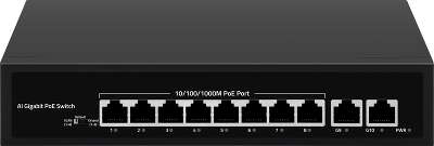 Неуправляемый коммутатор PoE NIKOMAX, 8*10/100/1000 Мбит/с PoE (802.3af/at), 7-8 порт до 250 метров cat6, 2*1000 Мбит/с Base-T, PoE Watchdog, VLAN, 120Вт