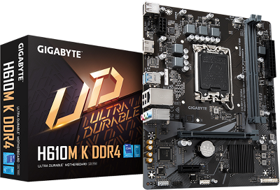 Материнская плата GIGABYTE H610M K DDR4, LGA1700, H610, 2*DDR4, 2*SATA, 1*M.2, 2*USB 3.2, 4*USB 2.0, 1*PCIx16, 1*PCIx1, HDMI, mATX