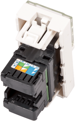 Вставка Mosaic 22.5x45, RJ-45 UTP, кат.6, со шторкой и увеличенным окном маркировки, белая