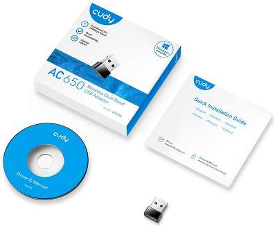 Адаптер беспроводной связи (Wi-Fi) CUDY AC650 Wi-Fi Mini USB Adapter 650Mbps Wi-Fi USB Adapter, Mini Size, 433Mbps at 5GHz + 200Mbps at 2.4GHz, Nano Size, USB 2.0