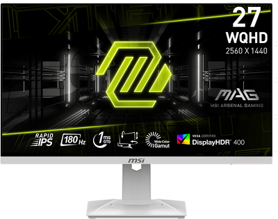 Монитор MSI MAG 274QRFW 27" 16:9 WQHD(2560x1440) Rapid IPS Flat, DisplayHDR 400, 1ms, 1000:1, 100M:1, 400nits, 2xHDMI 2.0b, DP 1.4a, Tilt, Swivel, Height,Pivot,VESA,180Hz,White,1y w-ty