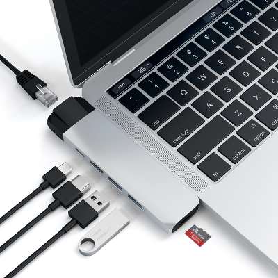 Адаптер Satechi USB-C Aluminum Pro Hub with Ethernet, Silver [ST-TCPHES]