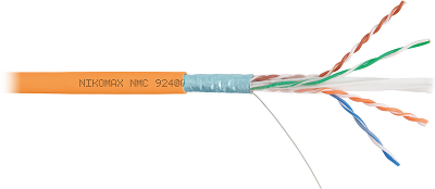 Кабель NIKOMAX F/UTP 4 пары, Кат.6 (Класс E), тест по ISO/IEC, 250МГц, одножильный, BC (чистая медь), 23AWG (0,57мм), полимерный материал нг(А)-HF, внутренний, оранжевый, 305м - гарантия: 15 лет / 25 лет системная