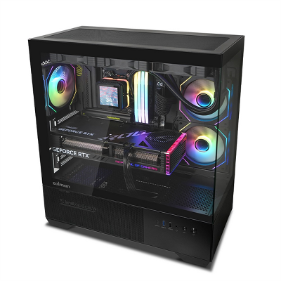 корпус ZALMAN CHRONIX, ATX, BLACK, WINDOW, 1xCombo (3.5’’ or 2.5’’), 1x3.5’’HDD, 2x2.5’’SSD, 1xUSB2.0, 1xUSB3.0, 1xUSB Type-C, SIDE 2x120mm ARGB, REAR 1x120mm ARGB