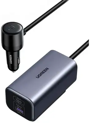 Автомобильное ЗУ UGREEN EC706 (35571) 150W 4-Port GaN with Extended USB-A+2*USB-C Fast Car Charger. Цвет:серый