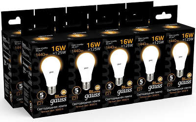 Лампа светодиодная Gauss 16Вт цок.:E27 шар 220B св.свеч.бел.теп. A60 (упак.:10шт) (102502116)