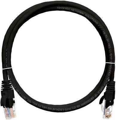 Коммутационный шнур NIKOMAX U/UTP 4 пары, Кат.5е (Класс D), 100МГц, 2хRJ45/8P8C, T568B, заливной, с защитой защелки, многожильный, BC (чистая медь), 24AWG (7х0,205мм), поливинилхлорид, черный, 5м