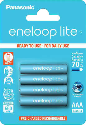 Комплект аккумуляторов AAA Panasonic Eneloop lite BK-4LCCE/4BE, 550 мАч (4 шт в блистере)