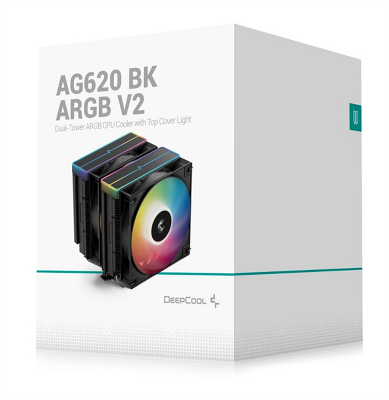 Кулер для процессора DEEPCOOL AG620 BK ARGB V2 LGA20XX/1700/1200/115X/AM5/AM4 (9шт/кор, TDP 260W, PWM, ARGB DUAL Fan 120mm, 6 тепл. трубок, черный) RET