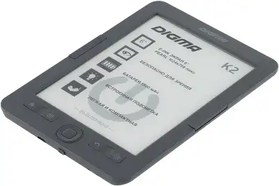 Электронная книга Digma K2 6" E-ink HD Pearl 758x1024 600MHz/4Gb/microSDHC/подсветка дисплея темно-серый
