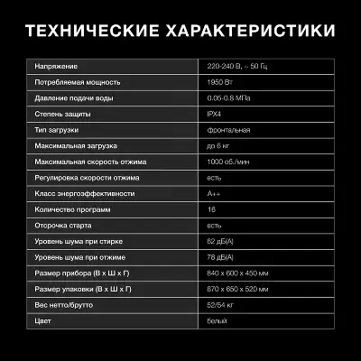 Стиральная машина Hyundai WME6008 класс: A++ загр.фронтальная макс.:6кг белый