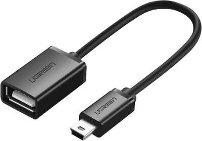 Кабель UGREEN US249 (10383) Mini USB 5Pin Male To USB 2.0 A Female OTG Cable. Длина 10 см. Цвет: черный