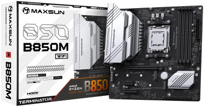 Материнская плата MAXSUN MS-Terminator B850M WIFI, AM5, B850, 4*DDR5, 4*SATA 3.0, 2*M.2, USB 3.2, USB 2.0, Type-C, 1*PCIE 16, 1*PCIE 4, 1*PCIE 1, HDMI+DP, mATX