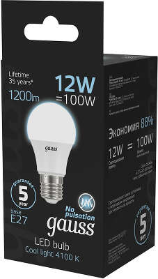 Лампа светодиодная Gauss A60 12Вт цок.:E27 шар 220B св.свеч.бел.нейт. A60 (упак.:10шт) (102502212)