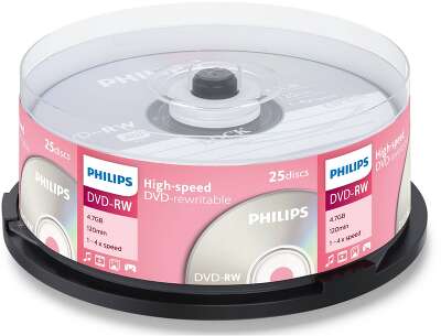 Диск DVD-RW Philips 4.7 Gb, 4x, Cake Box (25)
