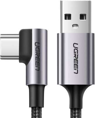 Кабель угловой UGREEN US284 (50941) Angled 90° USB-C Male to USB2.0 A Male 3A Data Cable.  Длина 1 м. Цвет: серый космос