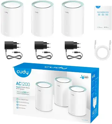 Бесшовный Mesh роутер Cudy M1300 (M1300(3-PACK)) AC1200 10/100/1000BASE-TX белый (упак.:3шт)