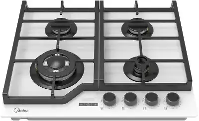Газовая варочная панель MIDEA/ MDK/Газовая варочная панель MIDEA, 60 см, WOK-конфорка, чугунные решетки, автоподжиг, газконтроль, адаптер для кофе, цвет белый