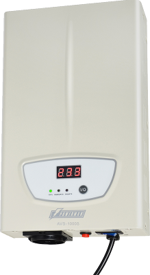 Стабилизатор POWERMAN AVS 1000S, ступенчатый регулятор, цифровые индикаторы уровней напряжения, 1000ВА, 140-260В, максимальный входной ток 7А, 1 евророзетка, IP-20, навесного исполнения, 290мм х 175мм х 68мм, 3,09 кг./ Stabilizer POWERMAN AVS 1000S, step-