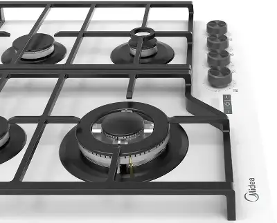 Газовая варочная панель MIDEA/ MDK/Газовая варочная панель MIDEA, 60 см, WOK-конфорка, чугунные решетки, автоподжиг, газконтроль, адаптер для кофе, цвет белый