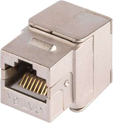 Модуль-вставка NIKOMAX типа Keystone Essential Line, Кат.6a (Класс Ea), 500МГц, RJ45/8P8C, самозажимной, T568A/B, 180 градусов, полный экран, металлик