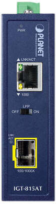 медиа конвертер/ PLANET IGT-815AT IP30 Compact size Industrial 100/1000BASE-X SFP to 10/100/1000BASE-T Media Converter (-40 to 75 C, LFP Supported)