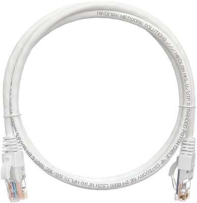 Коммутационный шнур NIKOMAX U/UTP 4 пары, Кат.5е (Класс D), 100МГц, 2хRJ45/8P8C, T568B, заливной, с защитой защелки, многожильный, BC (чистая медь), 24AWG (7х0,205мм), полимерный материал, исполнение кабельного изделия нг(А)-HF, белый, 5м