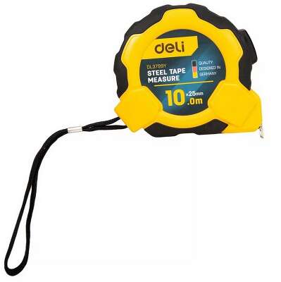  Рулетка Deli DL3799  10м*25мм, Автостоп, ударопрочный корпус, метрическая