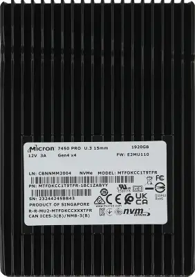 Накопитель SSD Crucial PCIe 4.0 x4 1.92TB MTFDKCC1T9TFR-1BC1ZABYY Micron 7450 Pro 1.04 DWPD