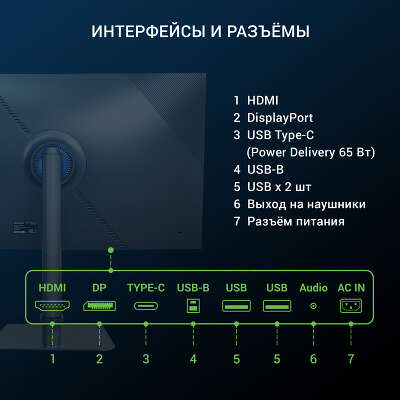 Монитор 27" Digma DM-MONB2709 IPS UHD HDMI, DP, USB Type-C USB-Hub темно-серый