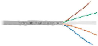 Кабель NIKOMAX U/UTP 4 пары, Кат.6 (Класс E), тест по ISO/IEC, 250МГц, одножильный, BC (чистая медь), 23AWG (0,53мм), поливинилхлорид, внутренний, серый, 305м - гарантия: 1 год