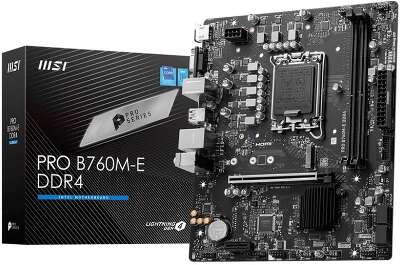Материнская плата MSI PRO B760M-E DDR4 B760, LGA1700, 2*DDR4, 1*PCIEx16, 1*PCIEx1, 1*M.2, 4*USB3.2Gen1, 8*USB2.0, 4*SATA3.0, 1G, VGA, HDMI, M-ATX, RTL