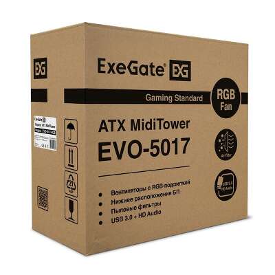 Корпус ExeGate EVO-5017, черный, ATX, Без БП (EX289007RUS)